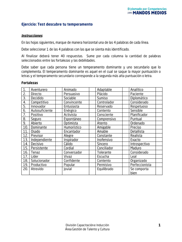 Modelo Test de Temperamentos | PDF