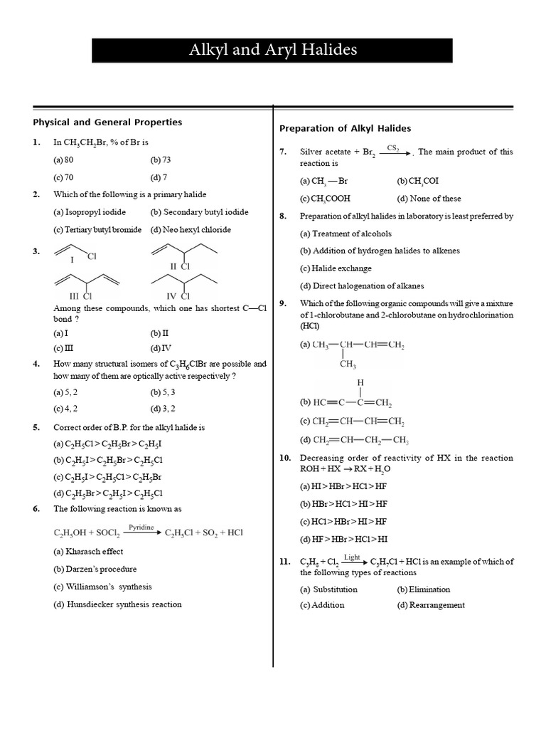 Alkyl and Aryl Halides Sheet | Download Free PDF | Ether | Alkane