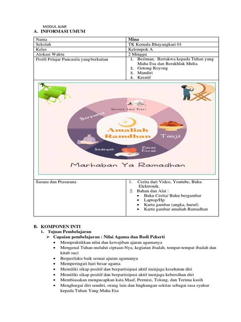 Tk A Sem2 Modul Ajar Amaliah Ramadhan 2 Minggu Pdf