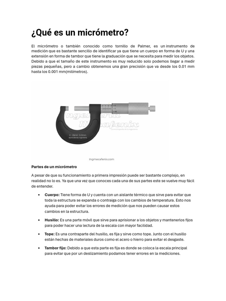 Partes y tipos de micrómetros y verniers | PDF | Corriente eléctrica ...