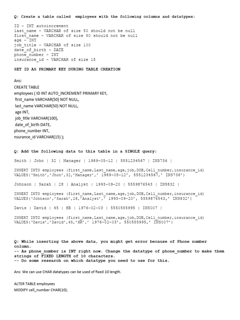 Sql assingnment download free pdf table database information