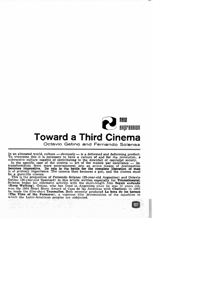 Fernando Solanas and Octavio Getino Towards A Third Cinema | PDF