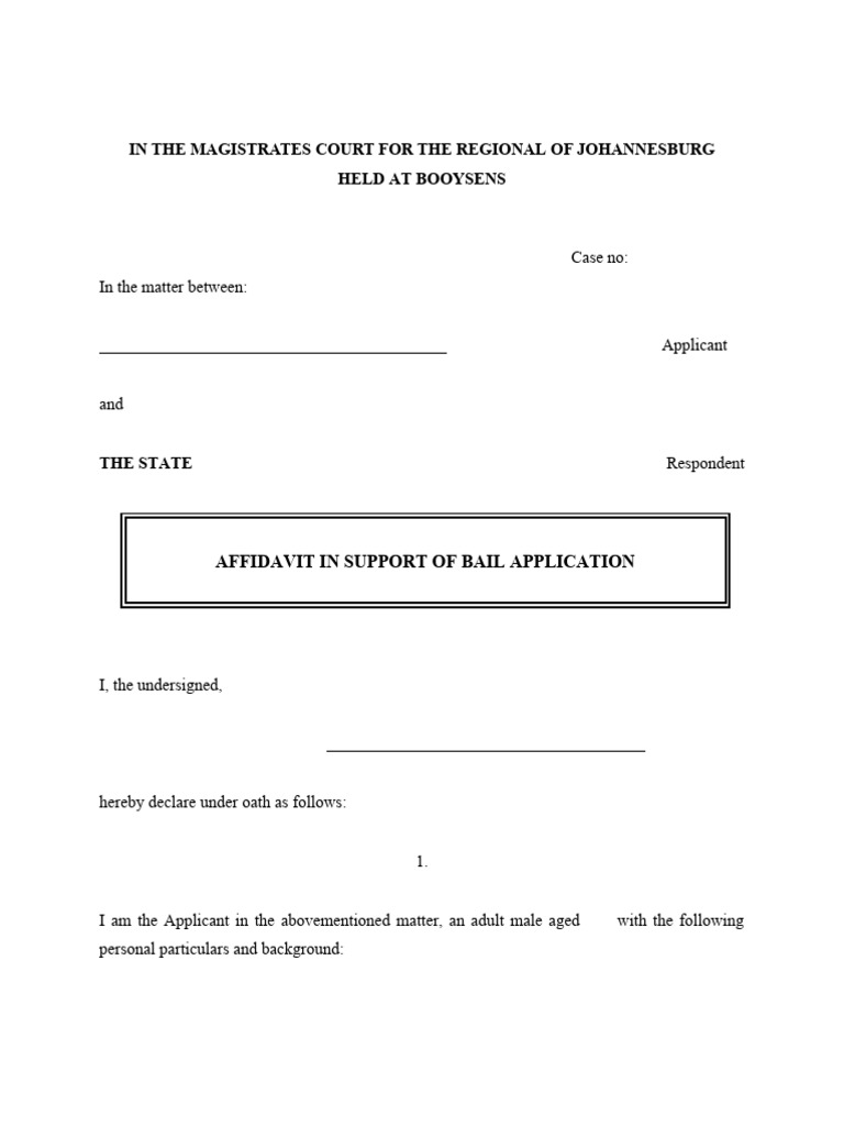 Bail Application Affidavit Example | PDF | Criminal Procedure In South ...