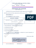 Constancia de Vacante Valerhy Chuzon