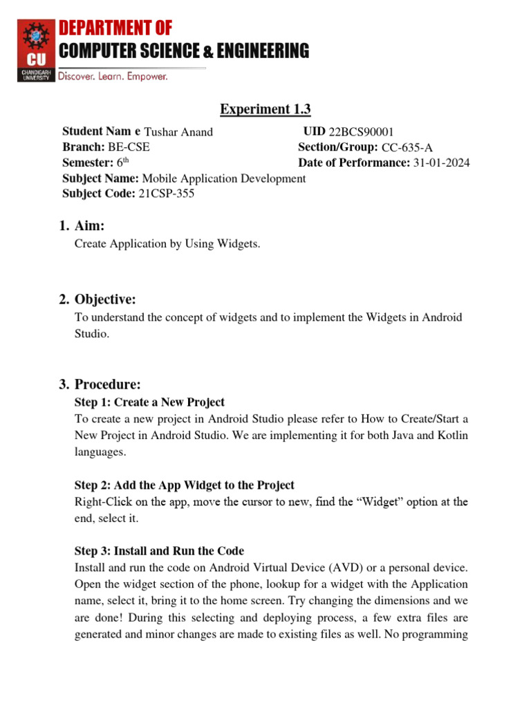 Android Widgets Development Guide | PDF