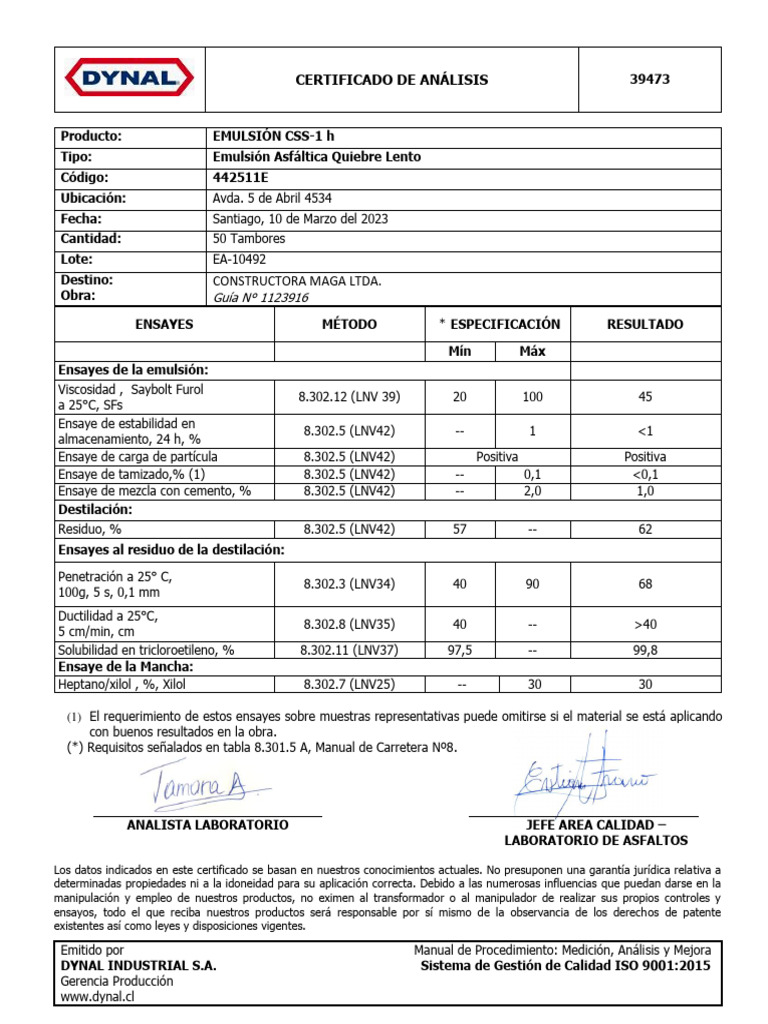 CSS-1H - L-10492 - Maga 18.05 | PDF | Agua | Emulsión