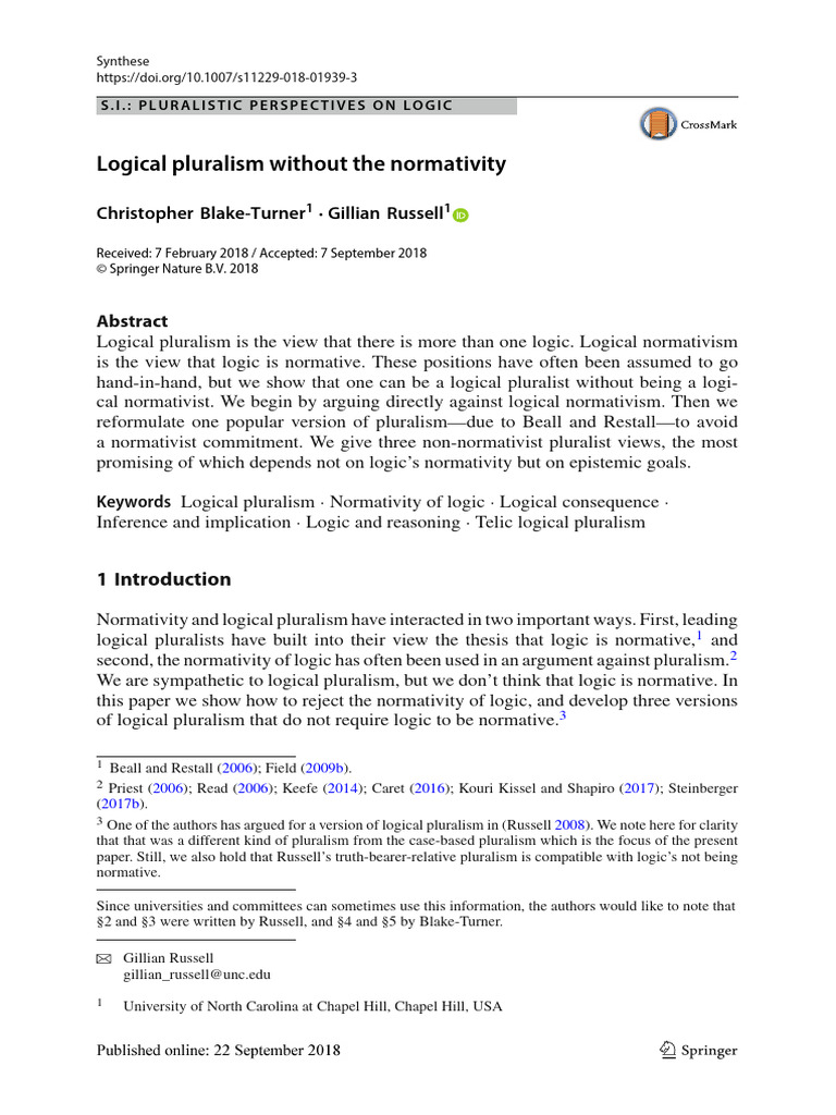 Logical pluralism without the normativity pdf logic logical