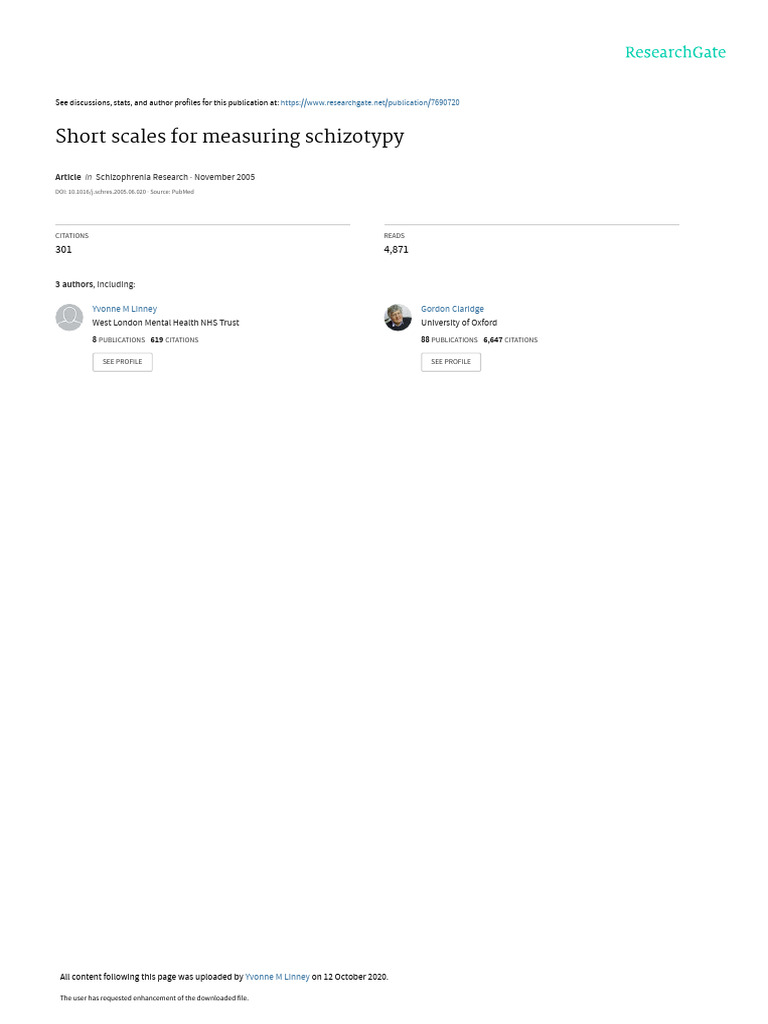 Short Scales for Measuring Schizotypy | PDF | Twin | Thought