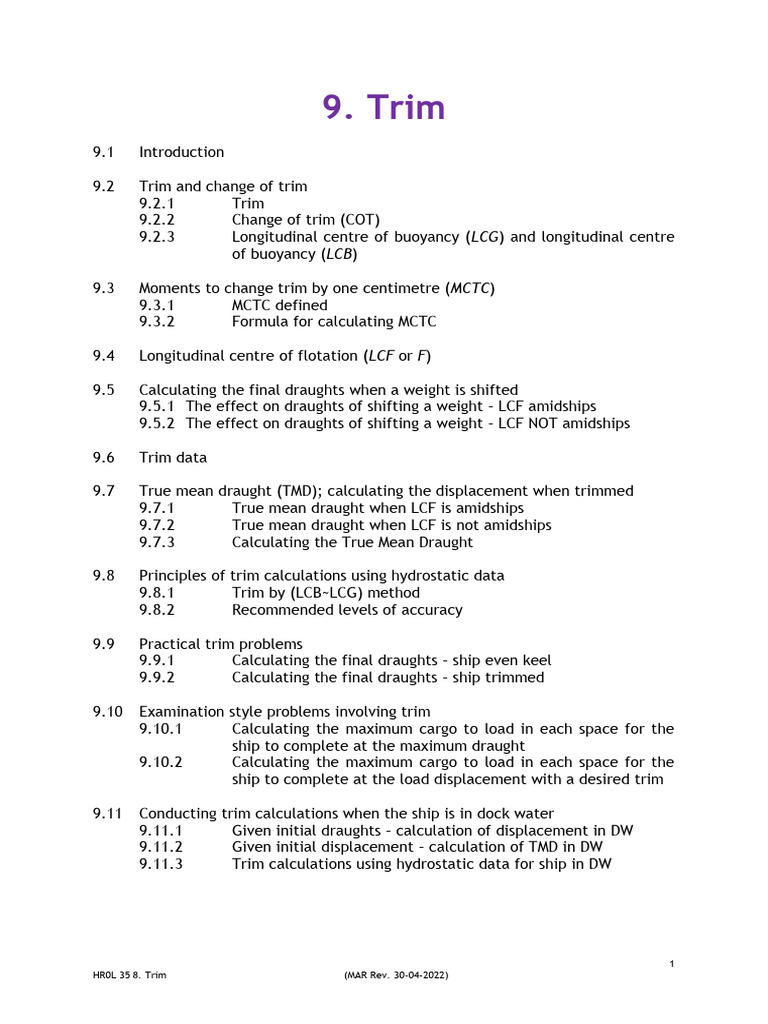 Ship Trim Calculation Methods | PDF | Shipping | Watercraft