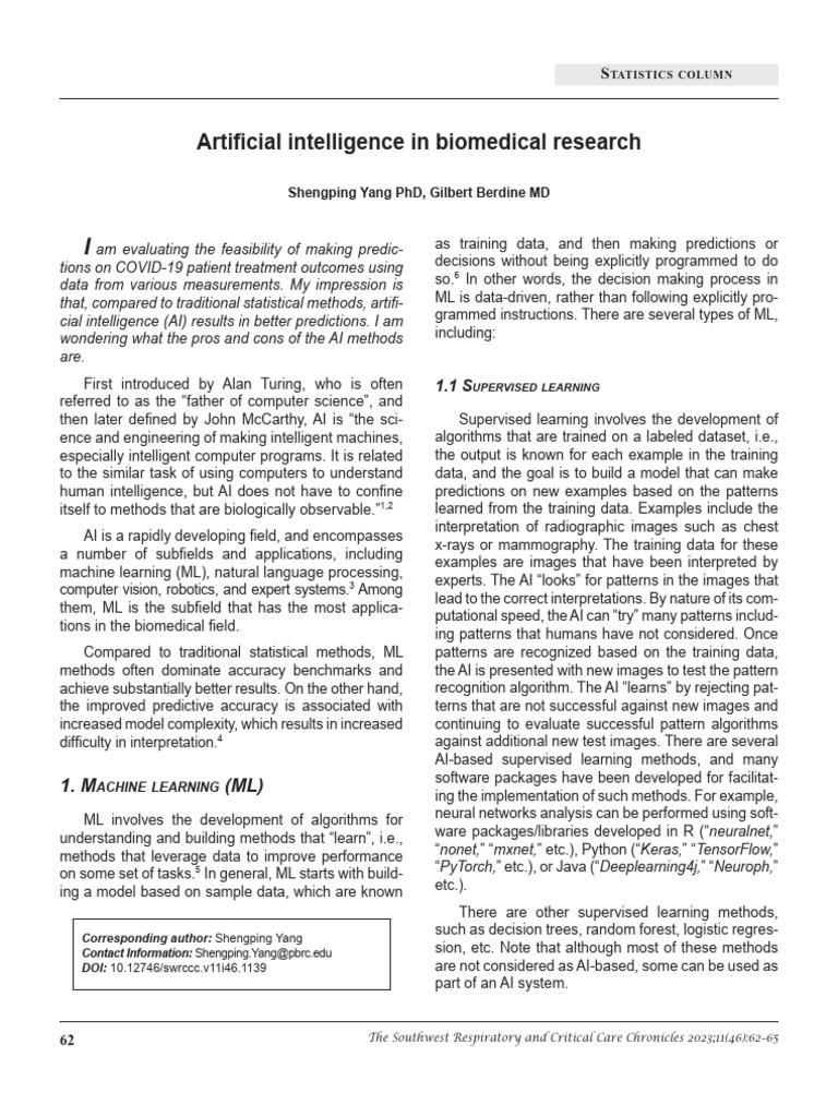 Artificial Intelligence In Biomedical Research Pdf Machine Learning