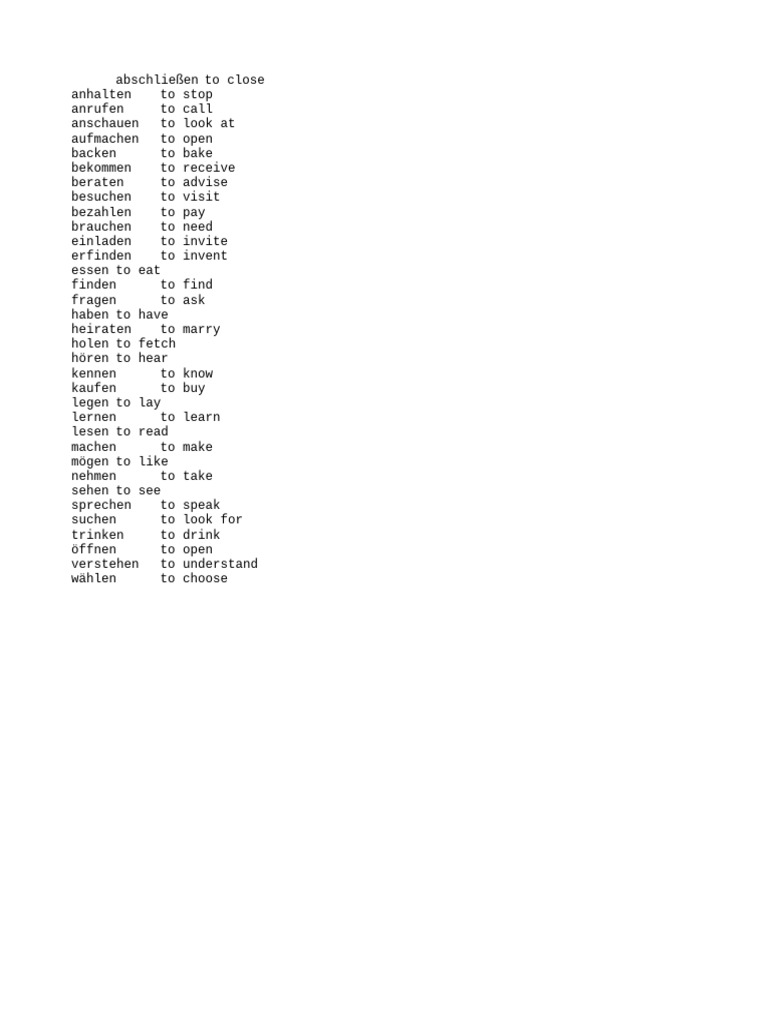 German Accusative Verbs List A1 | PDF | Language Arts & Discipline ...