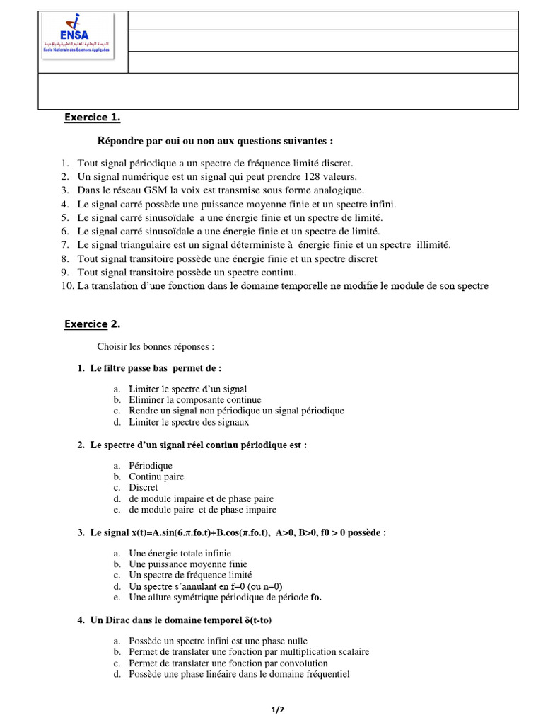 Analyse des Signaux et Spectres | PDF | Traitement du signal ...
