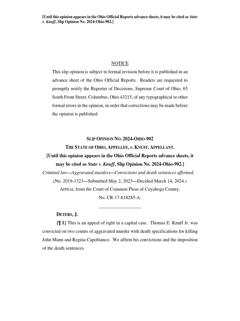 State v. Knuff: Aggravated Murder Case | PDF | Burden Of Proof (Law ...