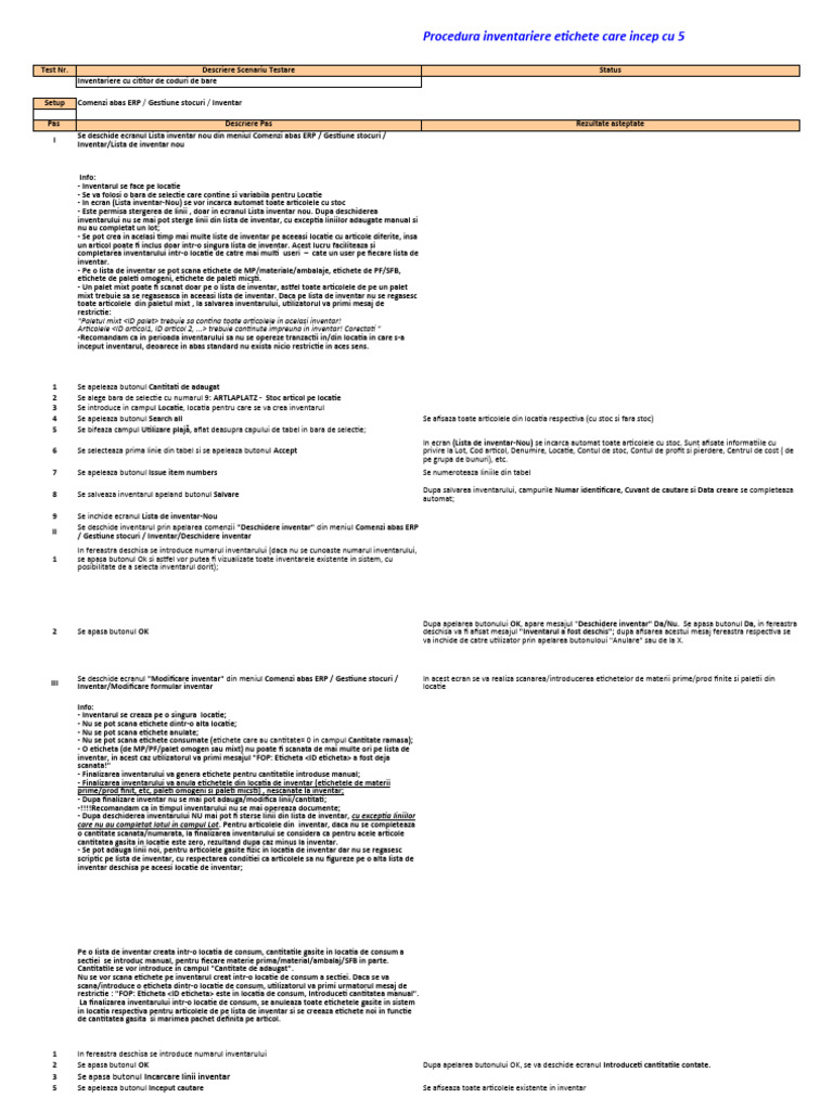 ABAS - Procedura de Lucru Inventar | PDF