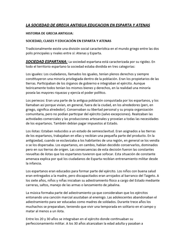 Educación en Esparta y Atenas | PDF | Esparta | Antigua Grecia