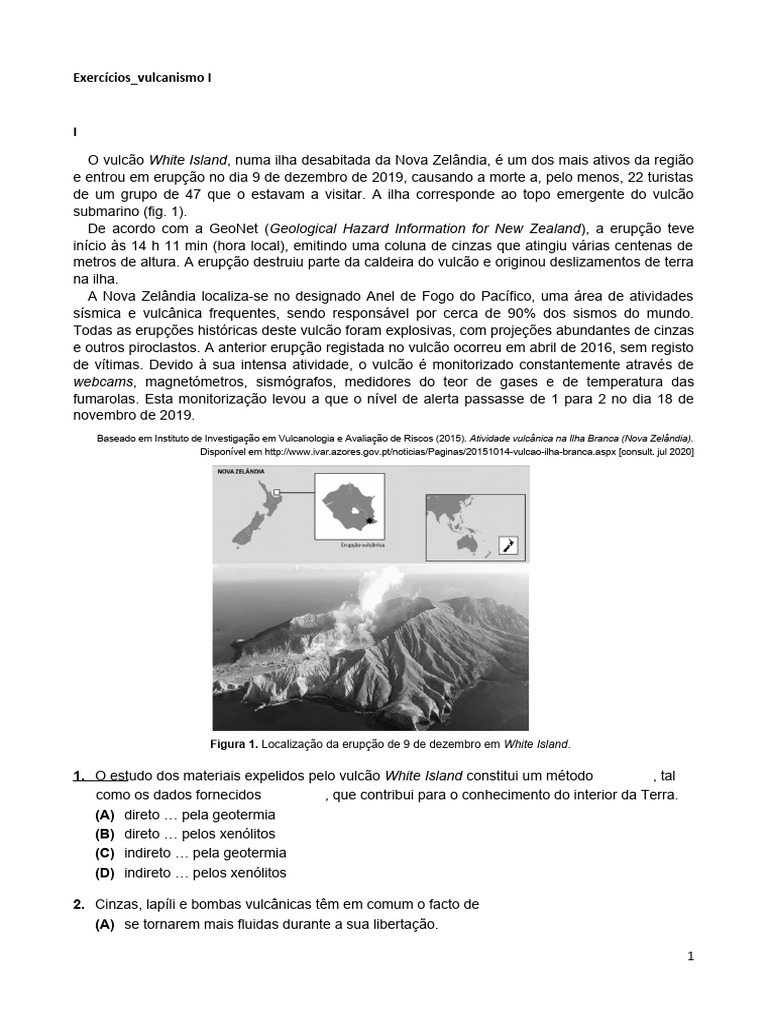 Exercícios Vulcanismo I Professora Gabriela Download Grátis Pdf
