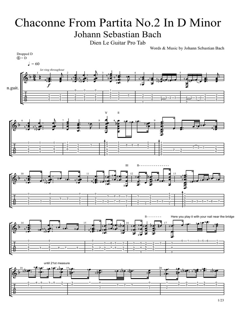 Bach's Chaconne for Guitar Tab | PDF | Compositions | Baroque Music