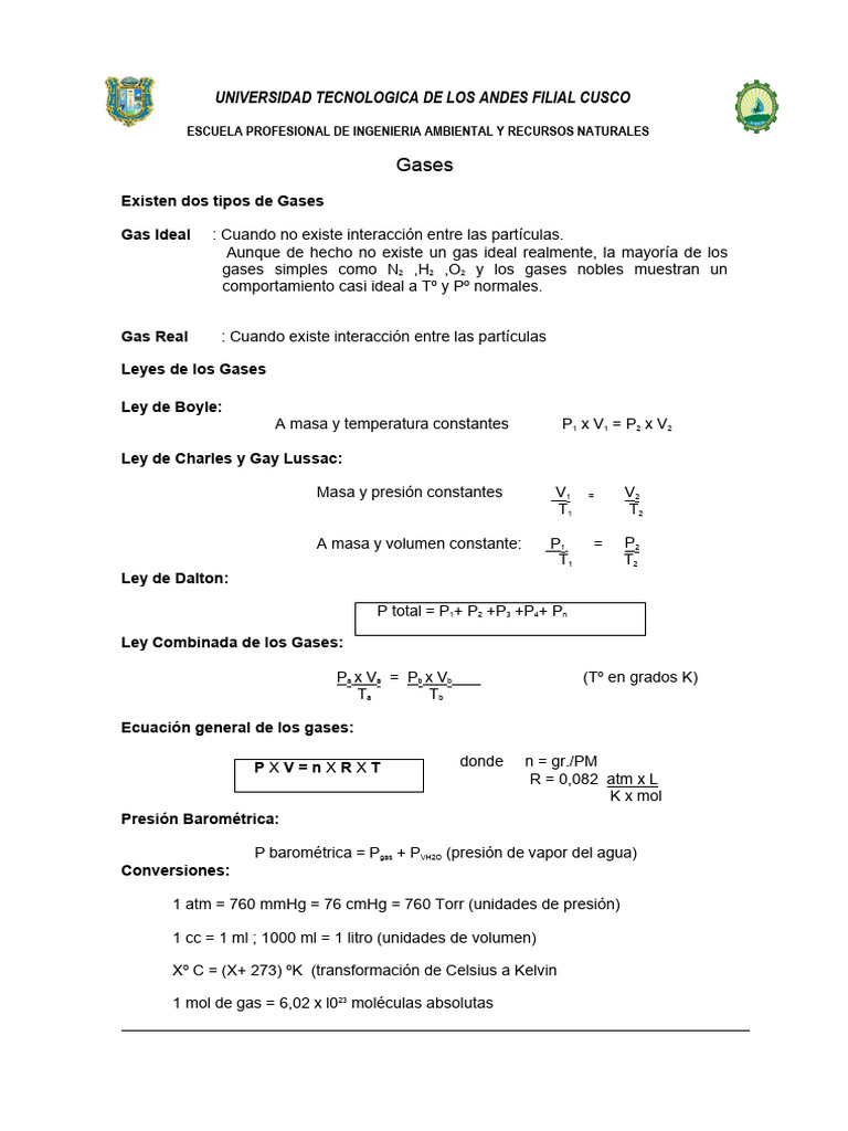 Leyes y Ejercicios de Gases Ideales y Reales | PDF | Gases | Metrología