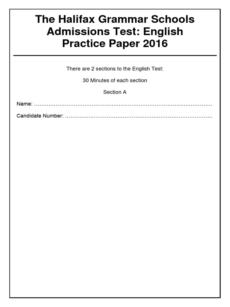 EP The Halifax Grammar Schools 11 Plus Admissions Test English Practice ...