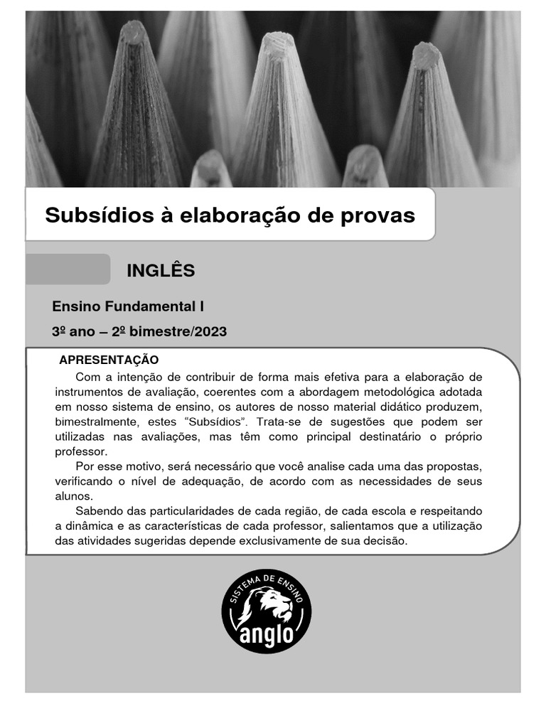 Avaliação de Inglês 3º Ano - 2º Bimestre | PDF
