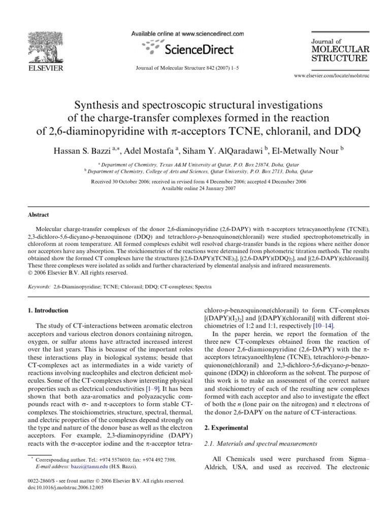 Charge-Transfer Complexes of 2,6-DAPY | PDF | Infrared Spectroscopy ...