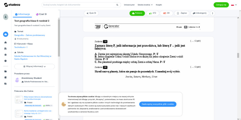 Sprawdzian Usługi Oblicza Geografii 2 Grupa B Test Geografia Klasa 6 Rozdział 2 - Grupa A | PDF