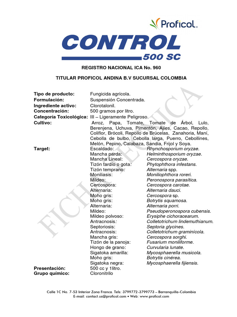 Control 500 SC: Fungicida Clorotalonil | PDF | Plantas | Botánica