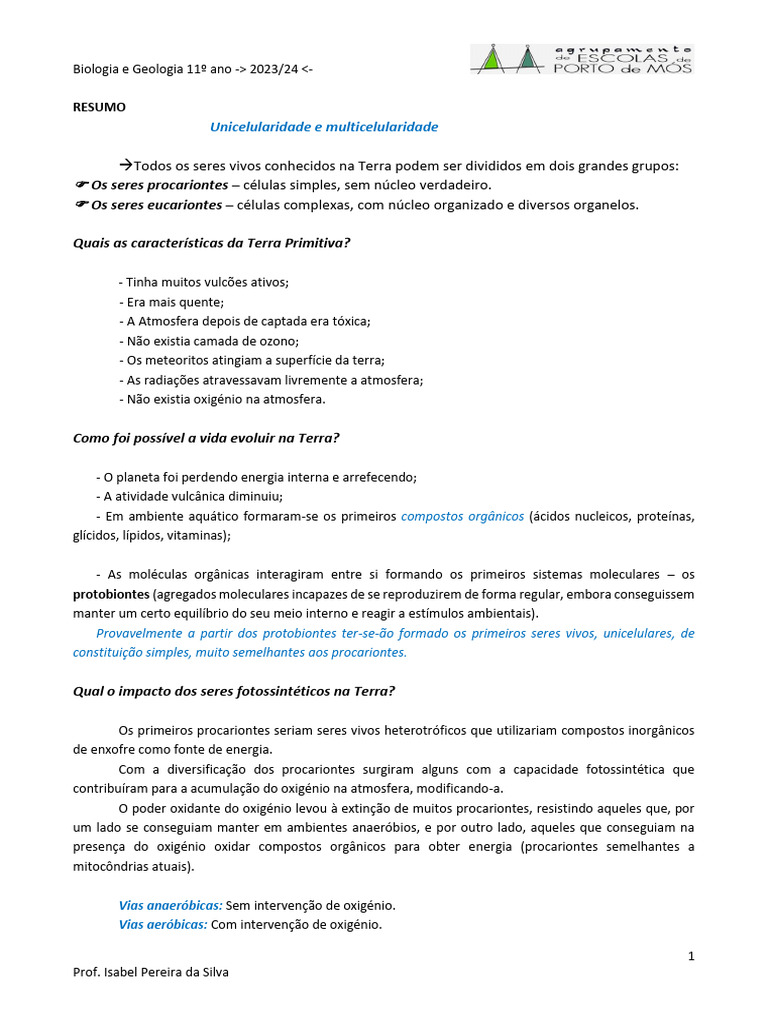 Origem dos Protobiontes e Multicelularidade | PDF