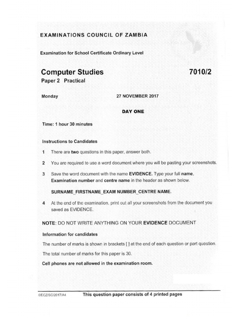 2017 Computer Studies Paper 2 Past Paper | PDF