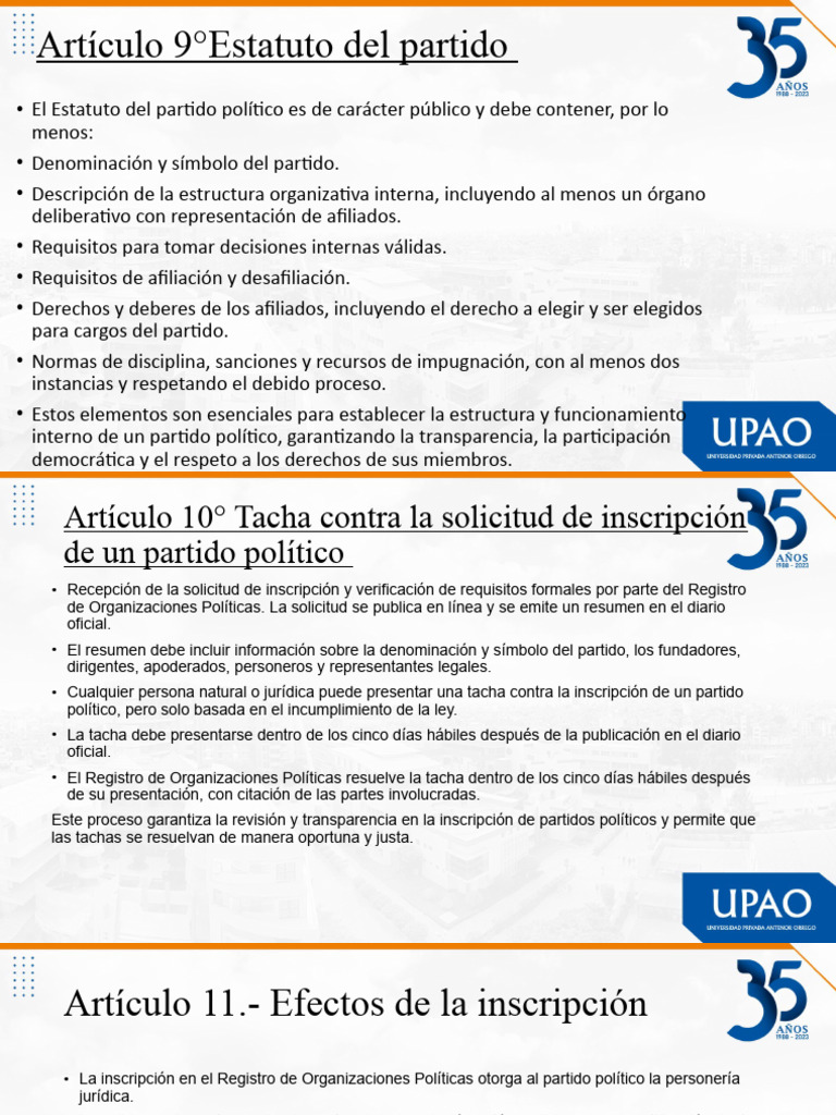 Diapositivas UPAO 35 Años | PDF | Partidos políticos | Debido al proceso