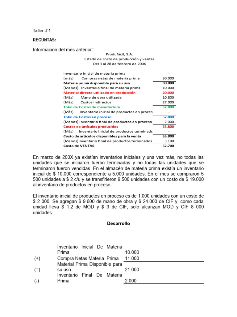 Cálculo de Inventarios y Costos de Producción | PDF | Presupuesto ...