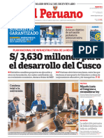 El Peruano: S/ 3,630 Millones para El Desarrollo Del Cusco