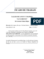 0 Certificado de Trabajo TALLER MECANICO "SAN LORENZO"