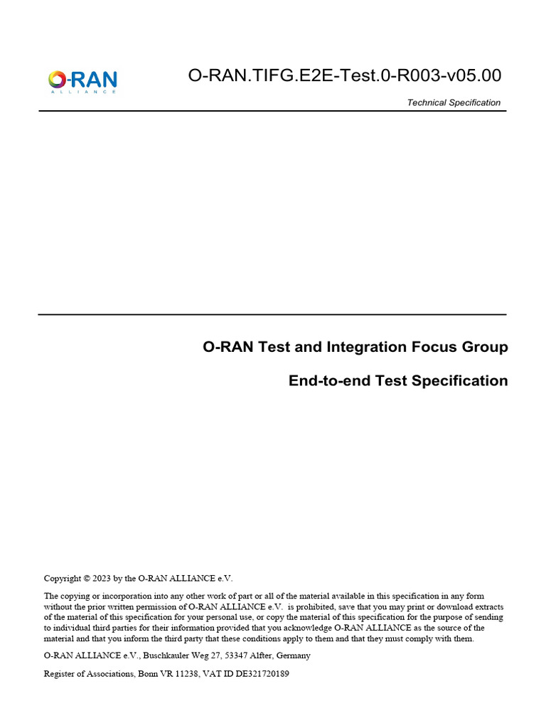 O-RAN TIFG E2E-Test 0-R003-v05 00 | PDF | Computer Network | Ip ...