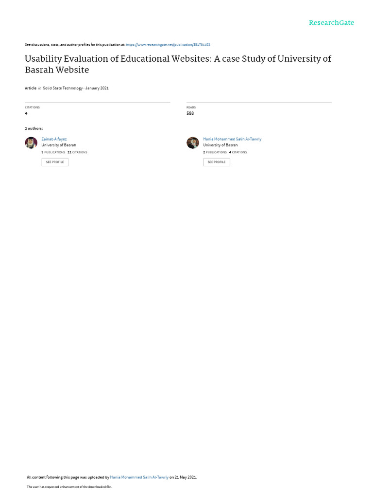 Usability Evaluation of Educational Websites: A Case Study of ...