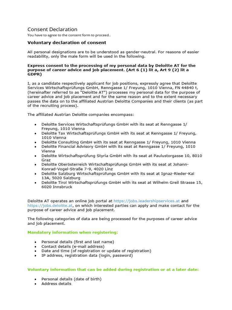 GDPR Consent for Deloitte Job Portal | PDF | Linked In | Consent