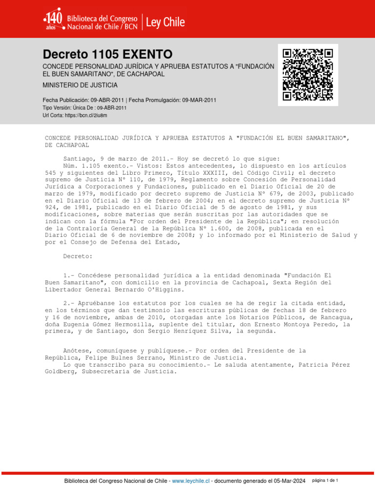 Decreto 1105 EXENTO - 09 ABR 2011 | PDF | Justicia | Crimen y violencia