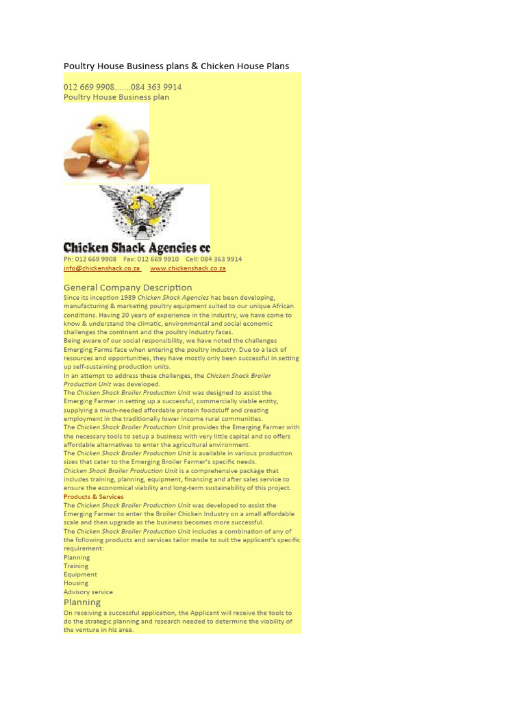 Poultry House Business plans PDF Poultry Farming Broiler