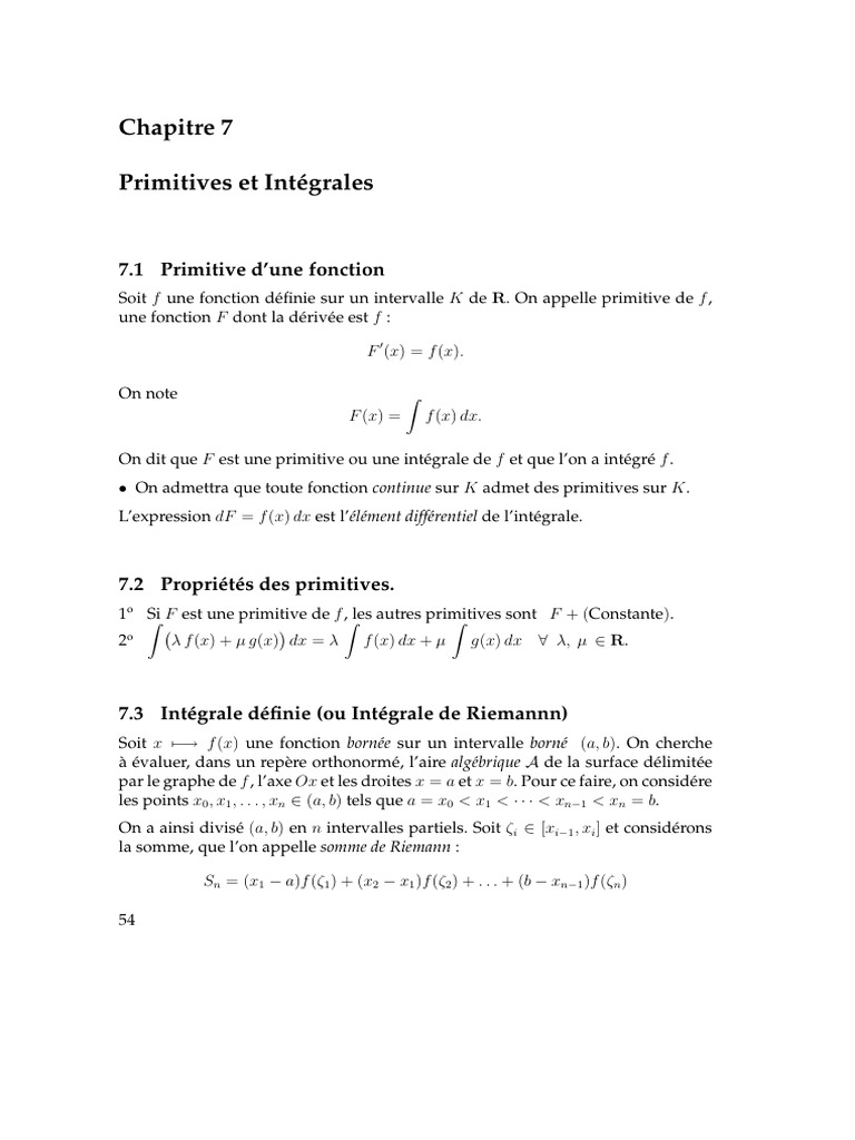Primitives et Intégrales: Concepts Clés | PDF | Fonctionnalités et ...