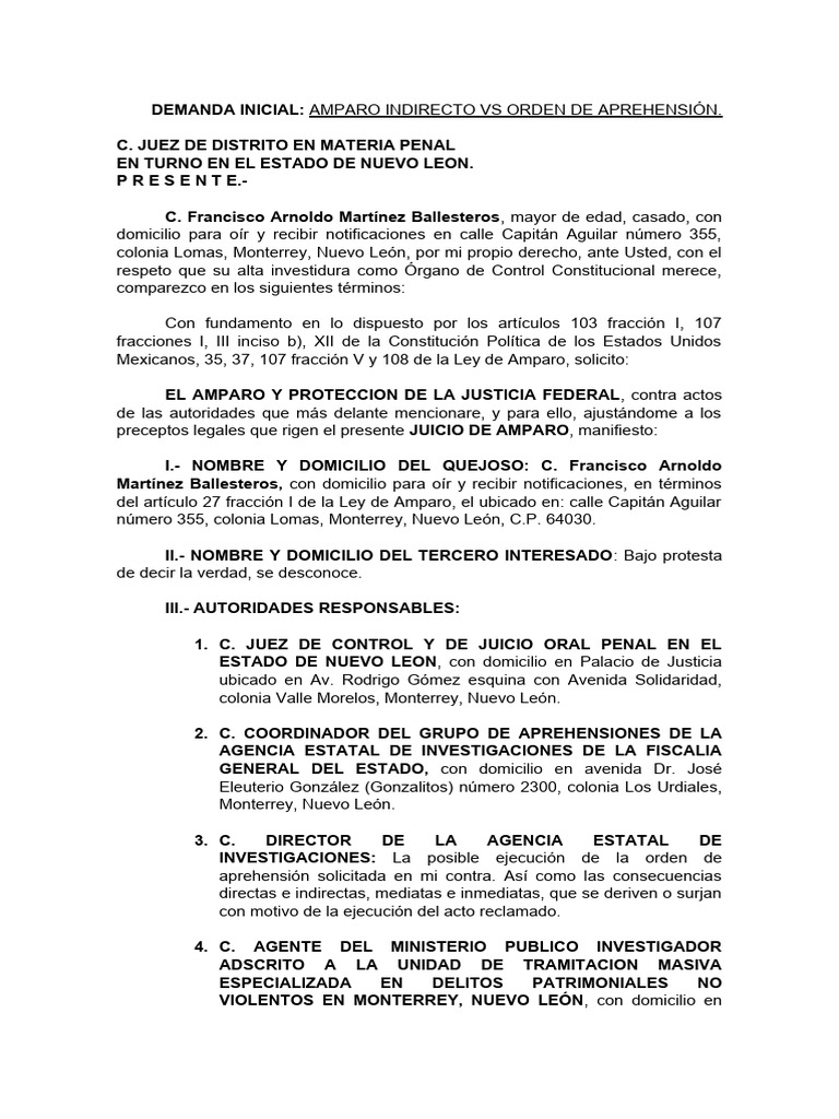 Amparo Indirecto contra Orden de Aprehensión | PDF | Mandato | Caso de ley