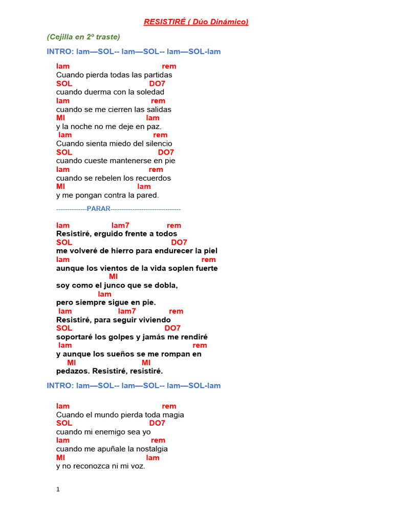 Resistiré Con Acordes Pdf