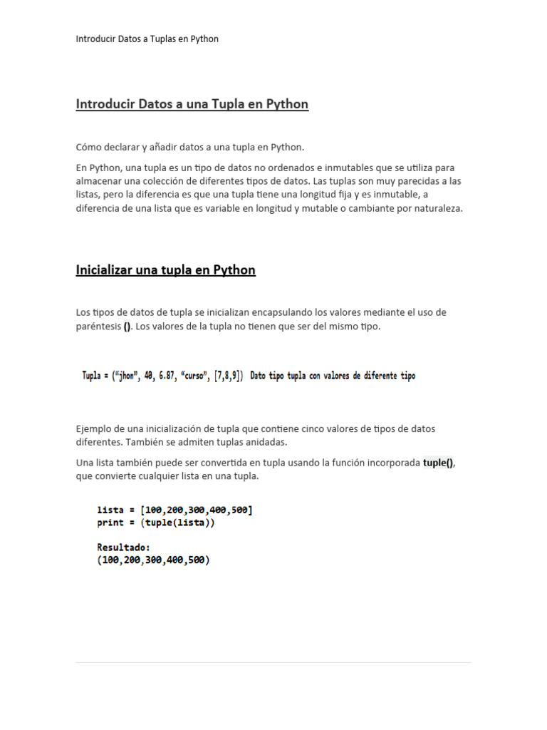 Como Introducir Datos A Una Tupla en Python | PDF | Python (lenguaje de ...