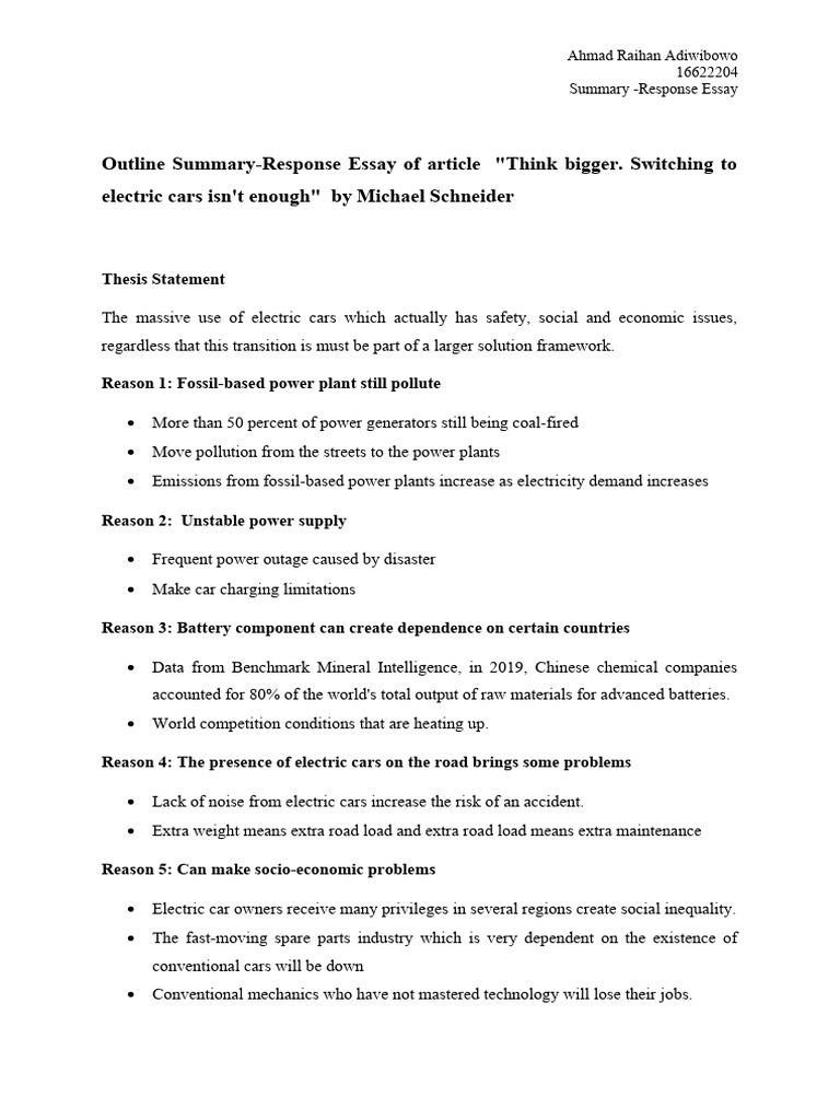 Outline SummaryResponse Essay of Article "Think Bigger. Switching To