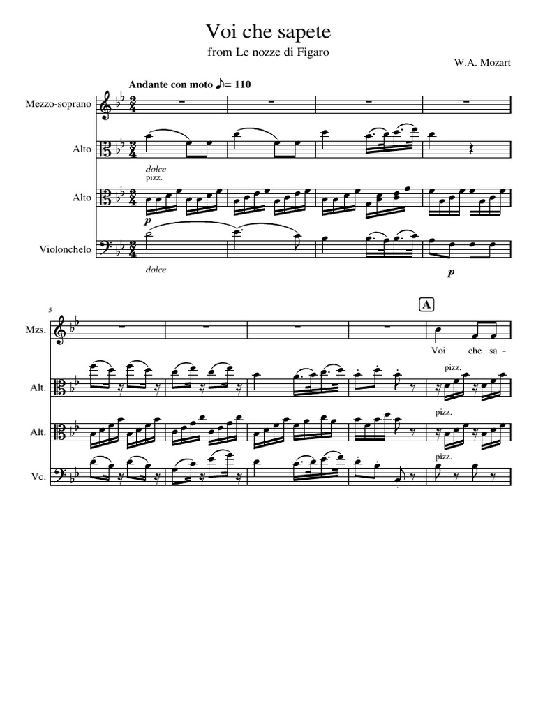Voi Che Sapete For Strings and Voice | PDF