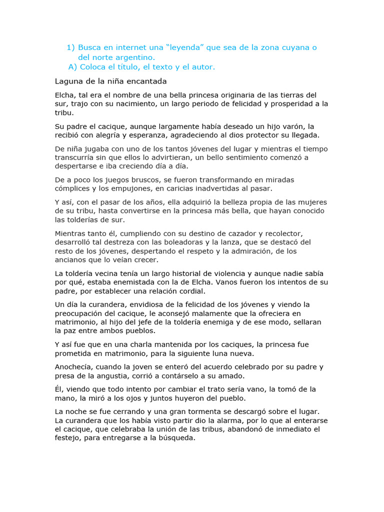Leyenda de la Laguna Encantada | PDF | Viajes y turismo | Clásicos