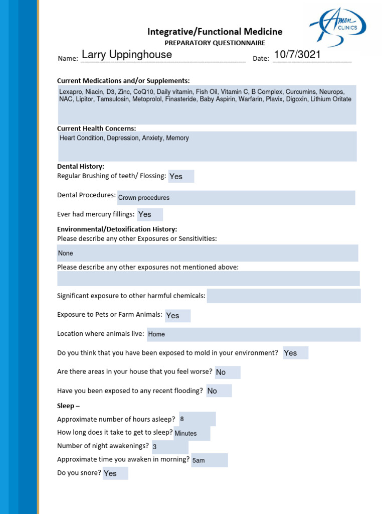 Integrative Medicine Patient Questionnaire | PDF | Menopause | Health ...