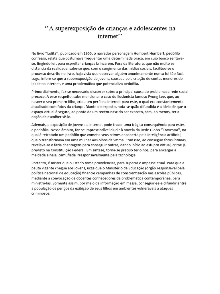 Superexposição Infantil na Internet | PDF