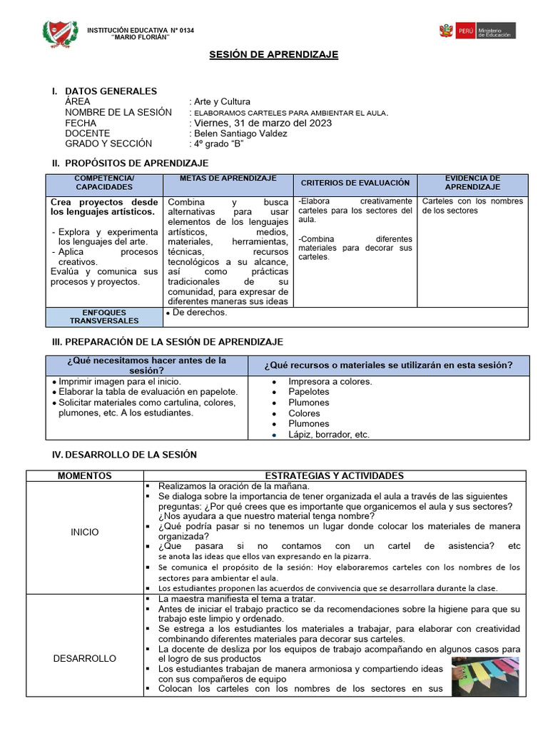 Sesion Arte 21 Marzo | PDF | Evaluación | Salón de clases