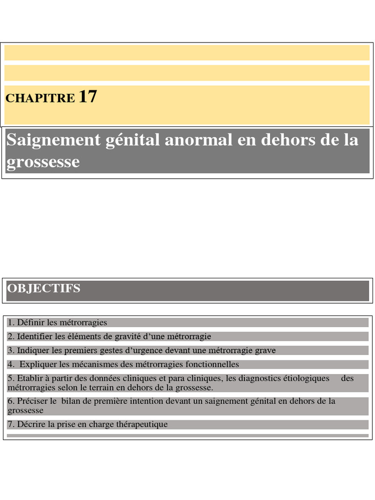 Saignement Génital Anormal Diagnostic et Urgence PDF Saignement — free download