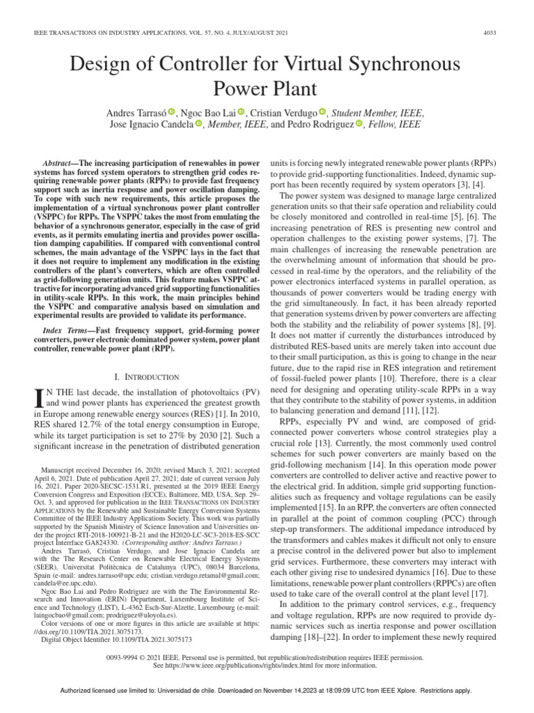 Virtual Synchronous Power Plant Controller | PDF | Electrical Grid ...